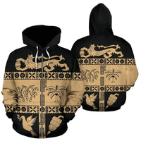 Fiji Tapa Zip Hoodie Fiji Gold Coat of Arms Unisex Gold - Polynesian Pride
