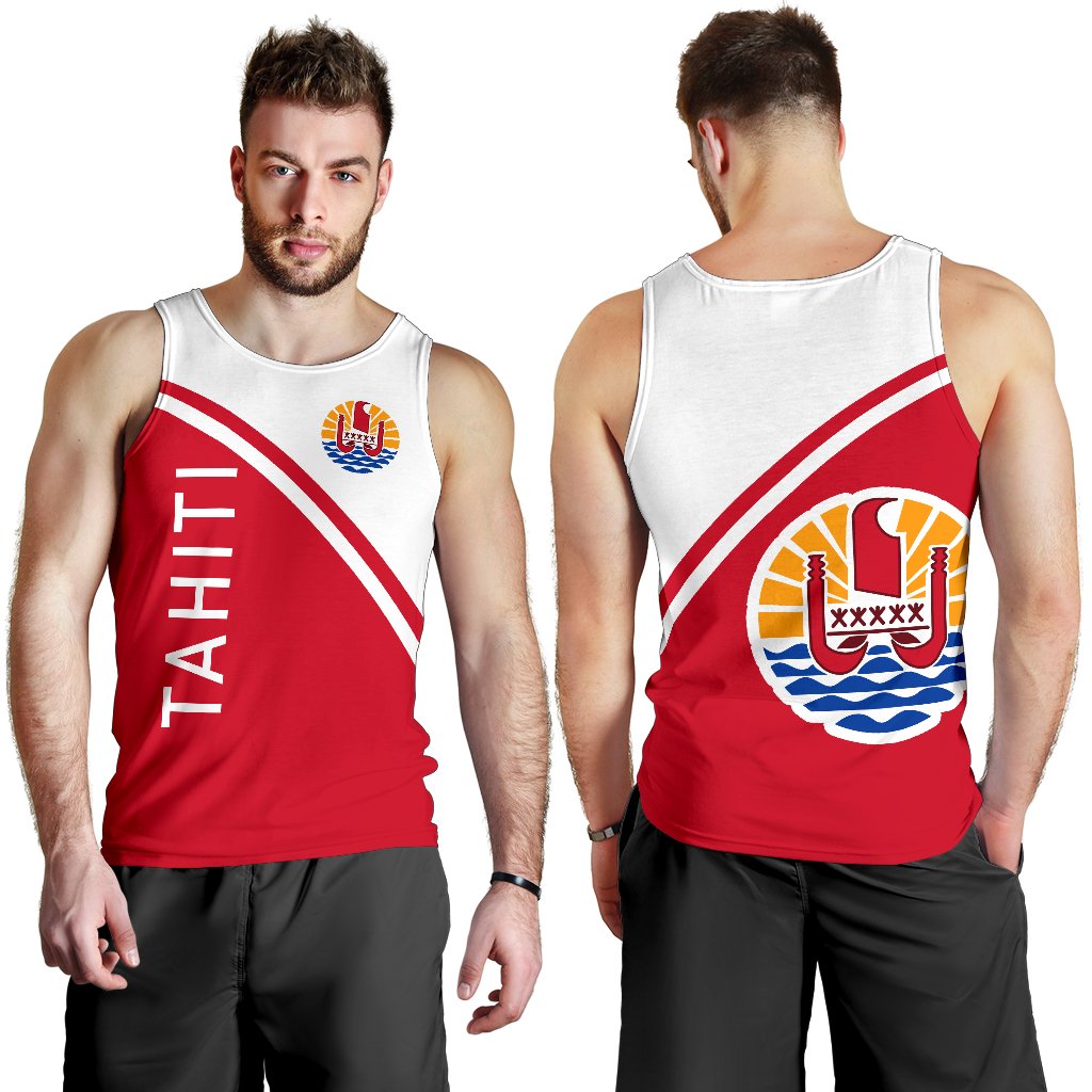 Tahiti Men's Tank Top - Curve Version White Red - Polynesian Pride