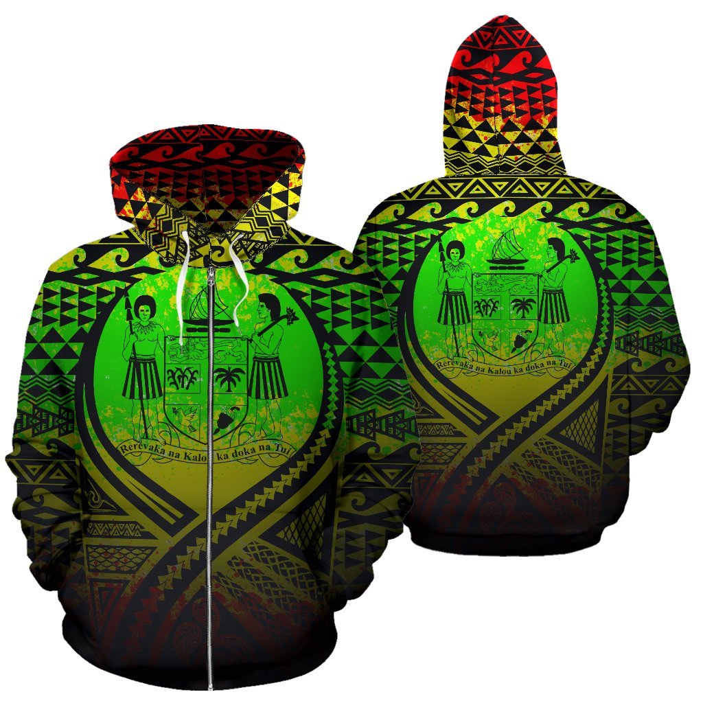 Fiji All Over Zip up Hoodie Lift up Reggae Unisex Reggae - Polynesian Pride