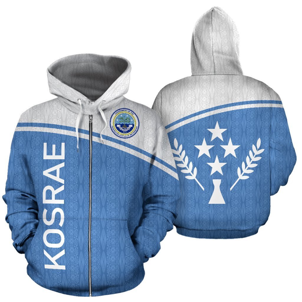 Kosrae All Over Zip up Hoodie Curve Version Unisex White - Polynesian Pride