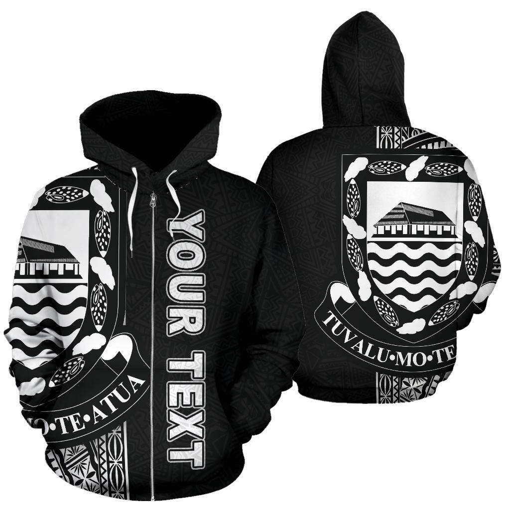 Tuvalu Polynesian Custom Zip up Hoodie Line Black Unisex Black - Polynesian Pride