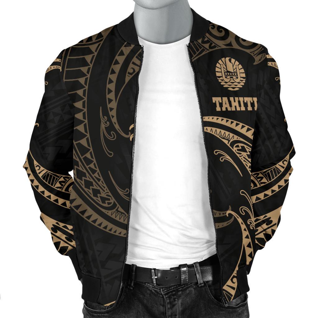 Tahiti Polynesian Men's Bomber Jacket - Gold Tribal Wave - Polynesian Pride