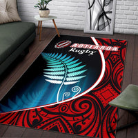 Aotearoa Rugby Black Maori Area Rug Kiwi and Silver Fern New Zealand - Polynesian Pride