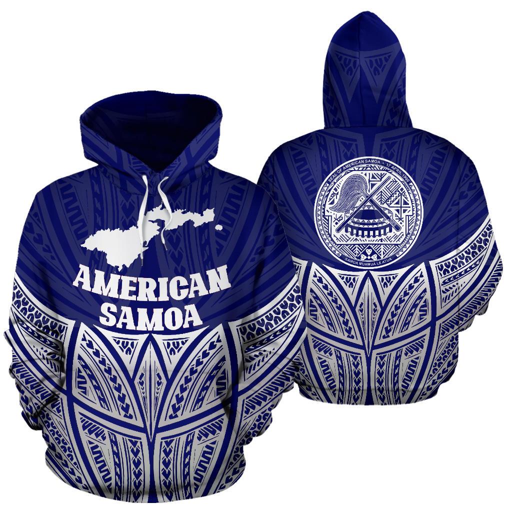 American Samoa Polynesian Hoodie Blue Pride Map nd Seal Unisex Blue - Polynesian Pride