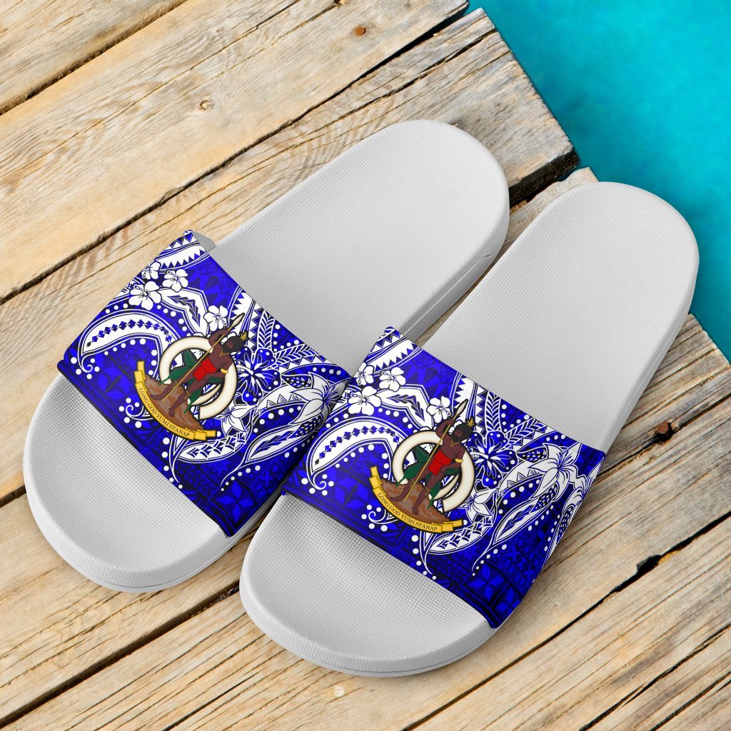 Vanuatu Sandals - Tribal Jungle Pattern Blue White - Polynesian Pride