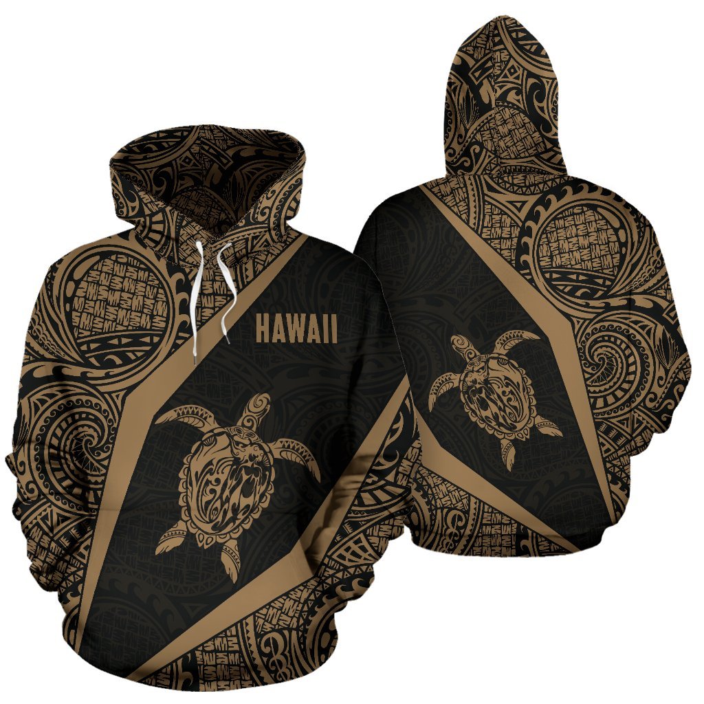 Hawaii Hoodie Turtle Mermaid Polynesian Tattoo Unisex Gold - Polynesian Pride