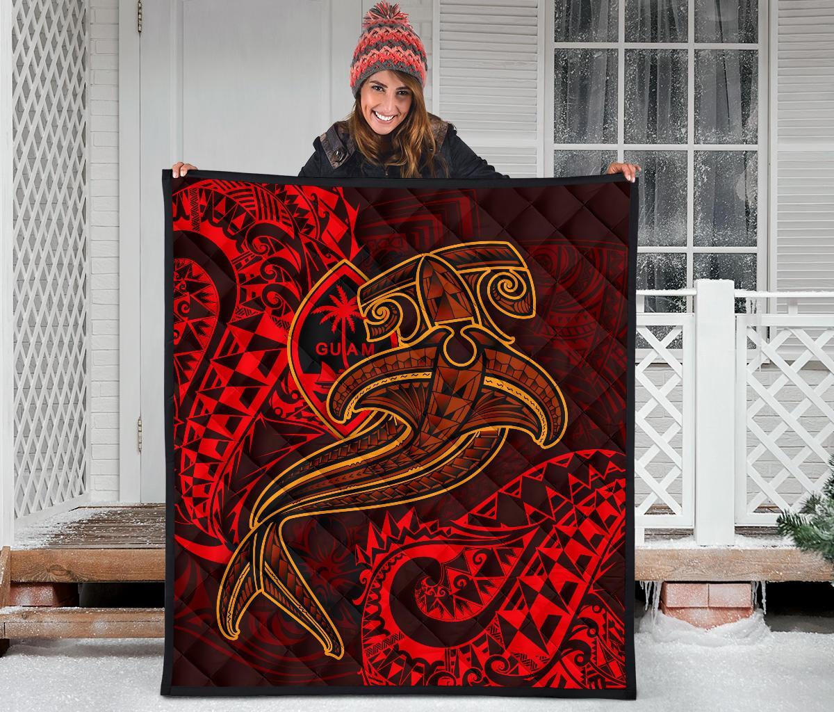 Guam Polynesian Premium Quilt - Red Shark Polynesian Tattoo - Polynesian Pride