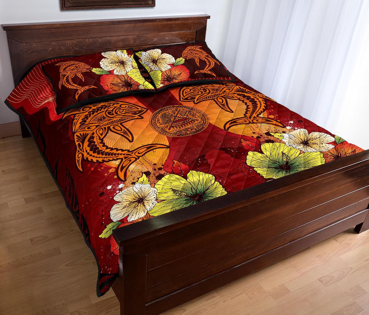 American Samoa Quilt Bed Sets - Tribal Tuna Fish Orange - Polynesian Pride