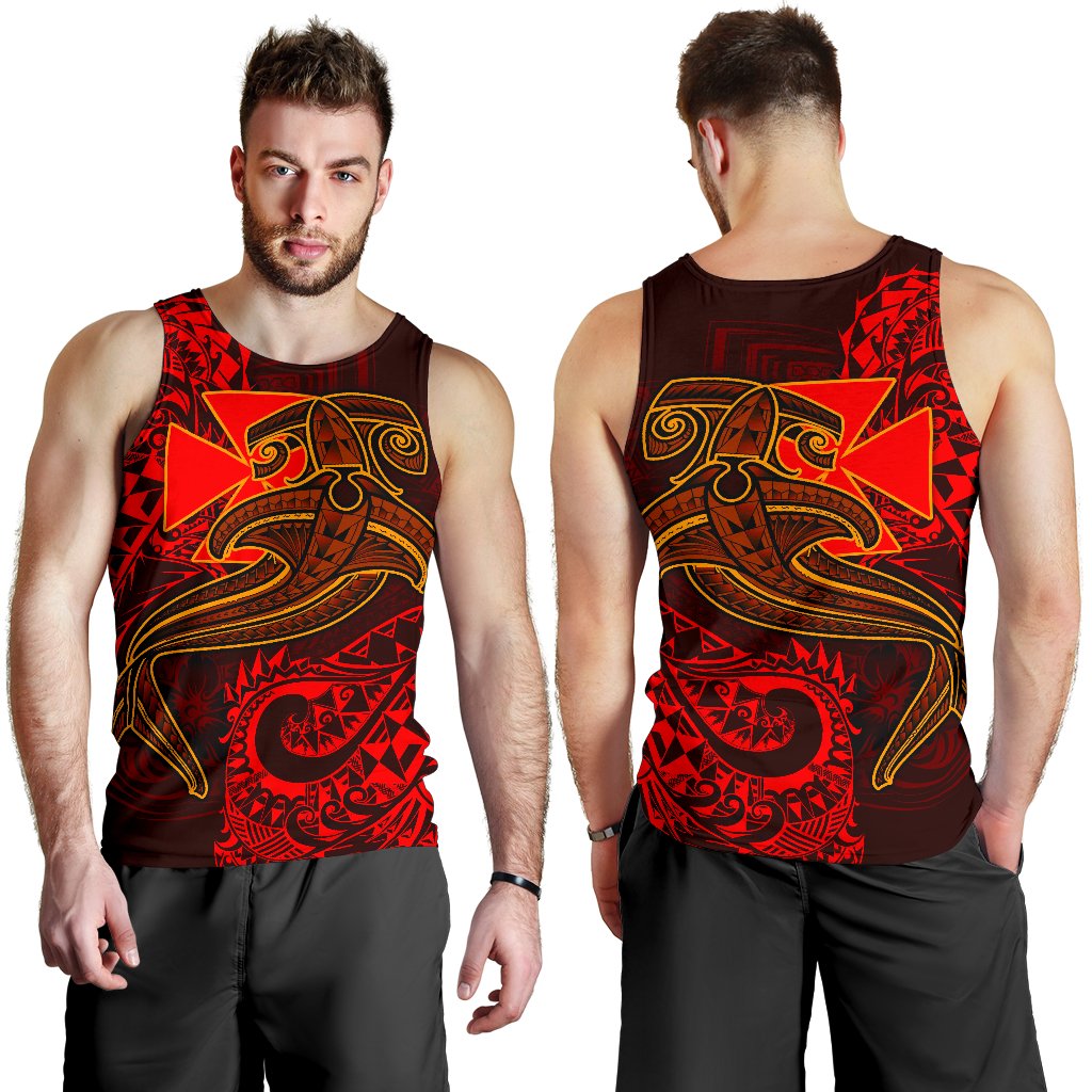 Polynesian Wallis and Futuna Men's Tank Top - Red Shark Polynesian Tattoo Red - Polynesian Pride