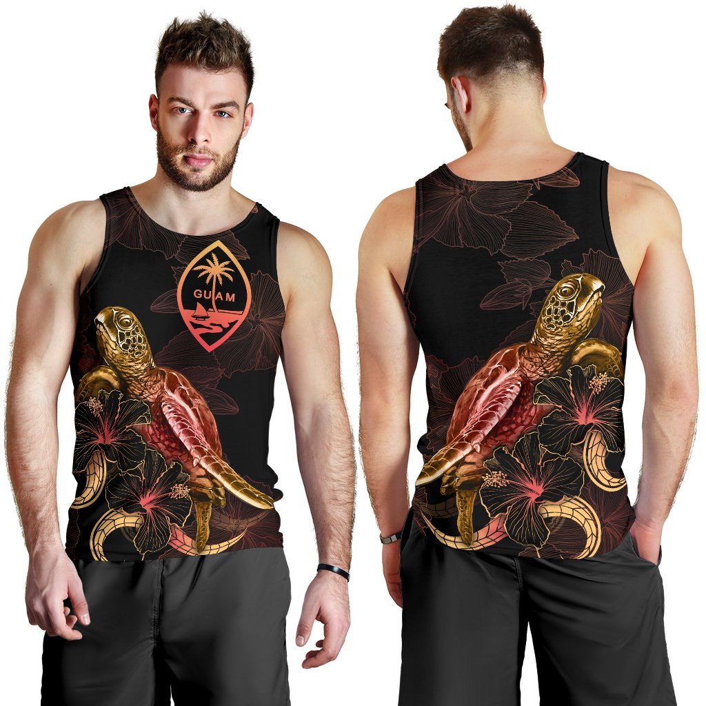 Guam Men Tank Top - Turtle With Blooming Hibiscus Gold - Polynesian Pride
