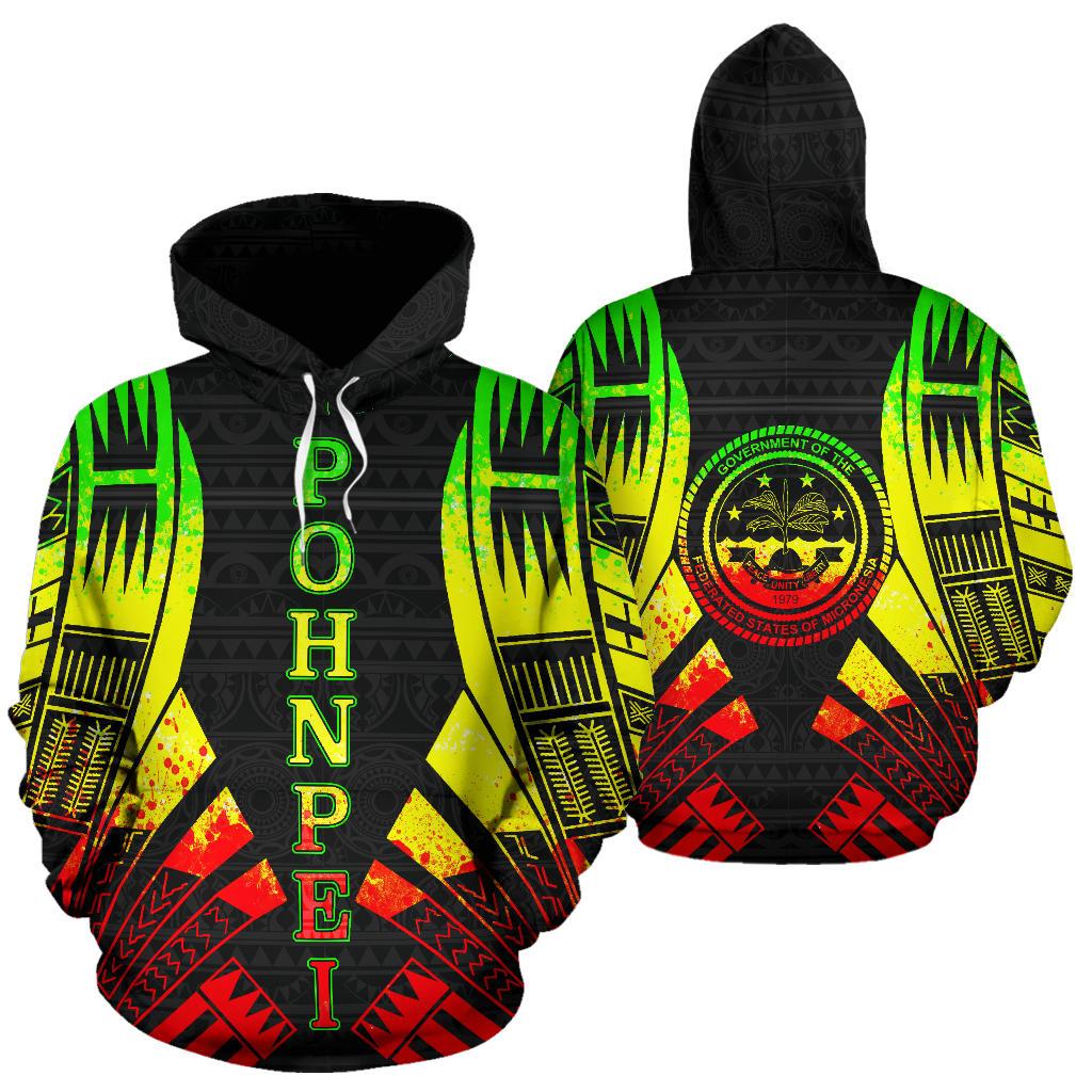 Pohnpei All Over Hoodie Reggae Color Tattoo Style Unisex Black - Polynesian Pride