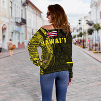 Hawaii Kanaka Polynesian Women's Off Shoulder Sweater - Yellow - Polynesian Pride