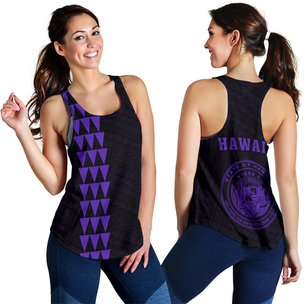 Hawaii Kakau Polynesian Coat Of Arms Women's Racerback Tank - Purple Purple - Polynesian Pride