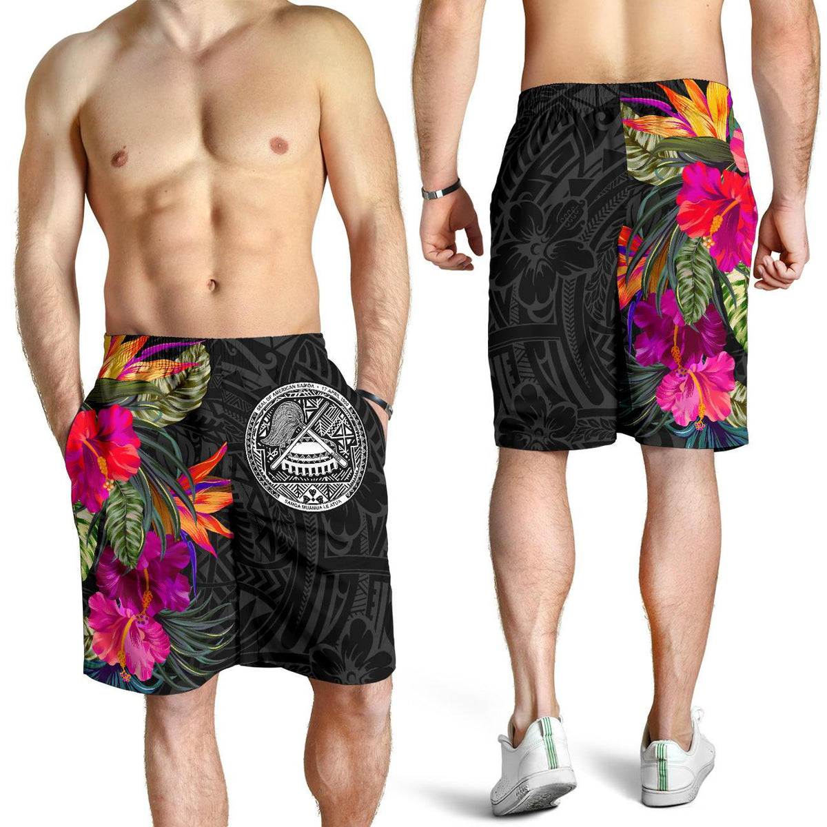 American Samoa All Over Print Men's Shorts - Polynesian Hibiscus Pattern - Polynesian Pride