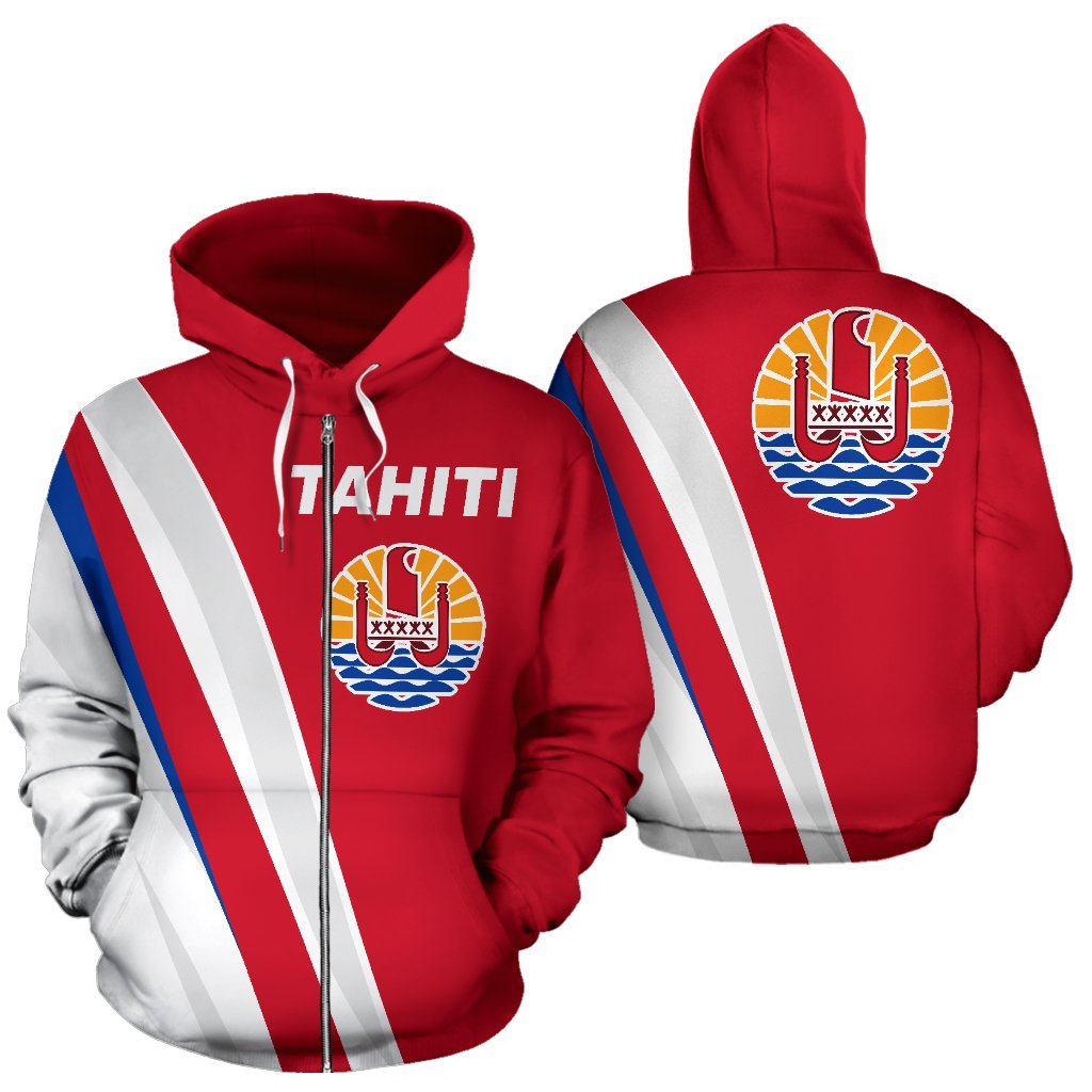 Tahiti Zip up Hoodie Tahiti Flag Red Unisex Black - Polynesian Pride