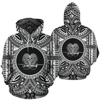 Papua New Guinea ll Over Hoodie Papua New Guinea Coat of rms Polynesian White Black - Polynesian Pride