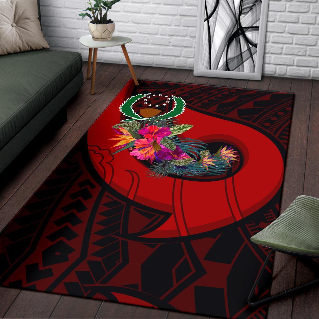 Pohnpei Area Rug - Polynesian Hook And Hibiscus (Red) - Polynesian Pride