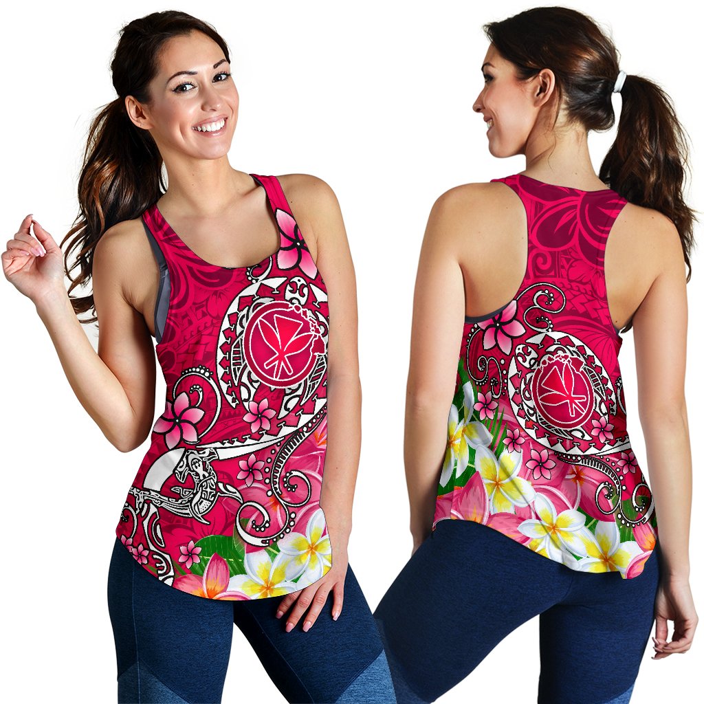 Hawaii Women's Racerback Tank - Turtle Plumeria Polynesian Tattoo Pink Color - Polynesian Pride