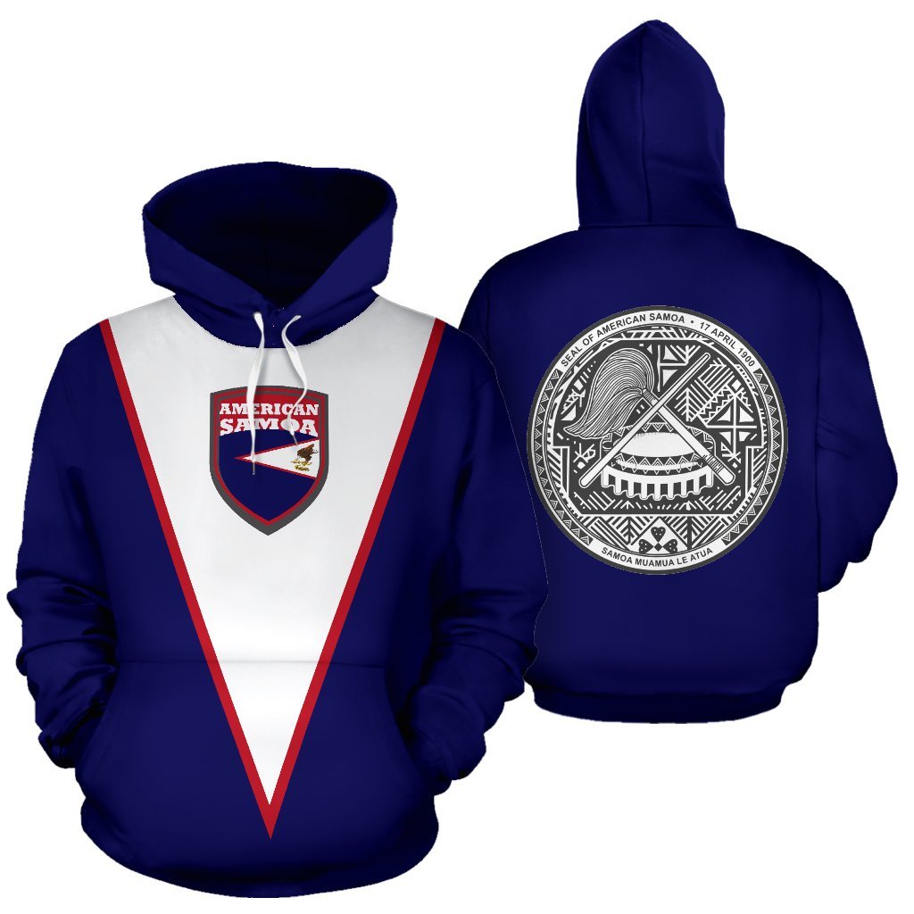 American Samoa Pullover Hoodie American Samoa Flag Seal A8 Unisex Blue - Polynesian Pride