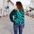 Hawaii Women Off Shoulder Sweater - Turquoise Tentacle Turtle - Polynesian Pride