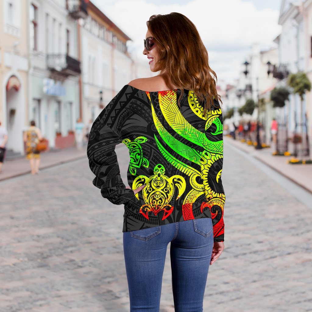 Fiji Polynesian Women Of Shoulder Sweater - Reggae Tentacle Turtle Crest - Polynesian Pride