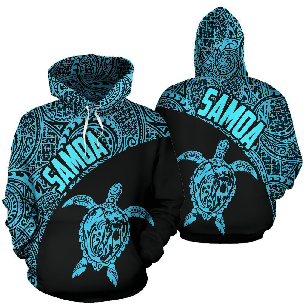 Samoa Hoodie Samoa Turtle Mermaid Polynesian Tattoo Blue Unisex Black - Polynesian Pride
