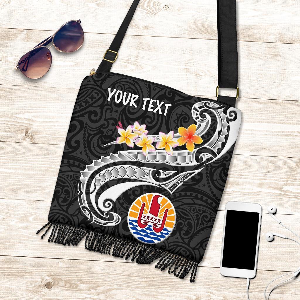 Tahiti Custom Personalised Boho Handbag - Tahiti Seal Polynesian Patterns Plumeria (Black) One Style One Size Black - Polynesian Pride