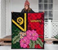 Vanuatu Premium Quilt - Vanuatu Flag with Hibiscus - Polynesian Pride