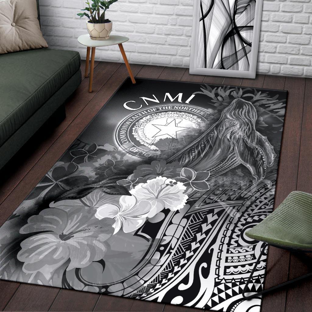 CNMI Area Rug - Humpback Whale with Tropical Flowers (White) White - Polynesian Pride