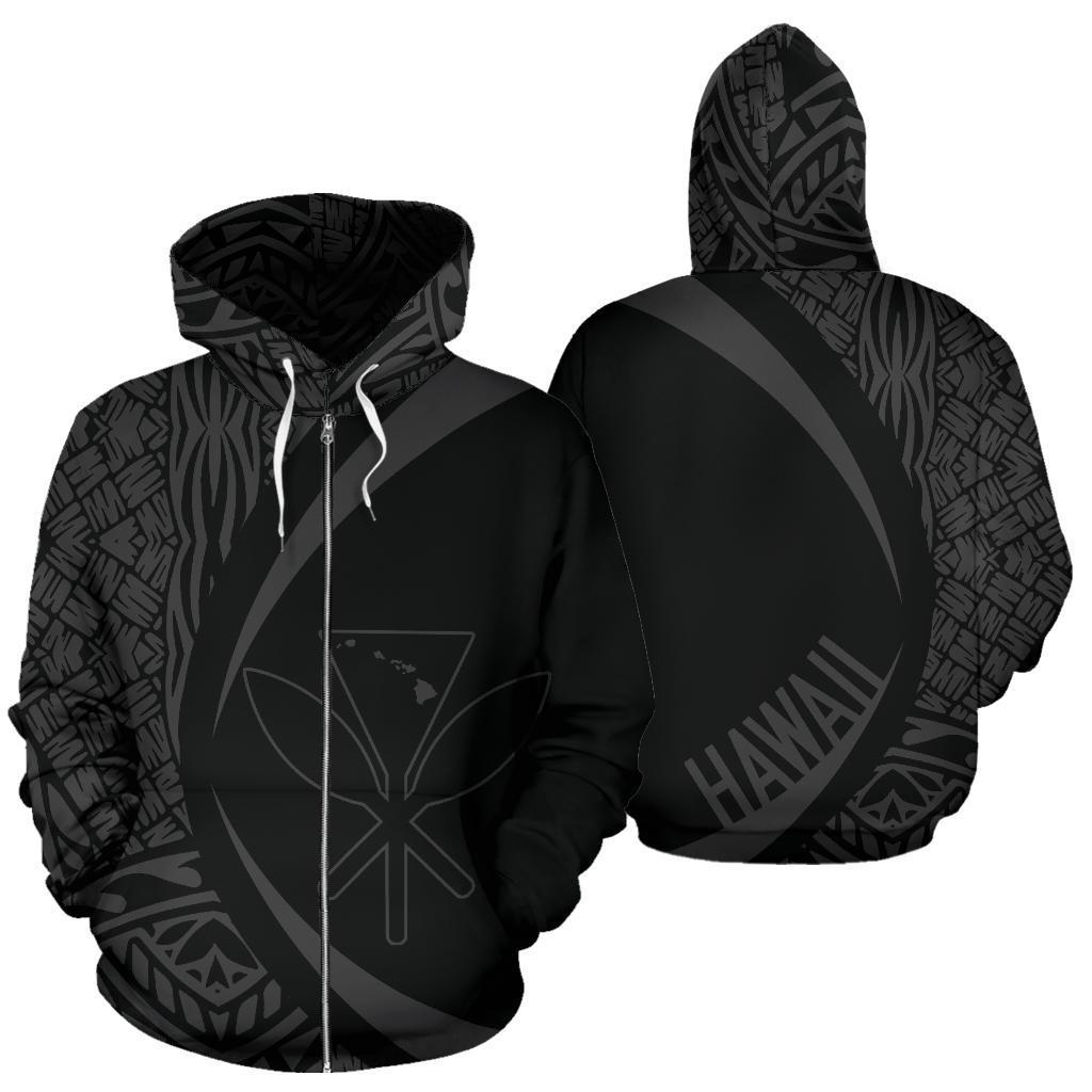 Polynesian Kanaka Maoli Map of Hawaii Zip Hoodie Gray Circle Style Unisex Gray - Polynesian Pride