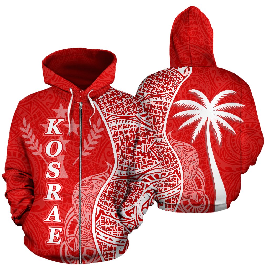 Kosrae Polynesian Zip up Hoodie Coconut Tree Red and White Unisex Red - Polynesian Pride