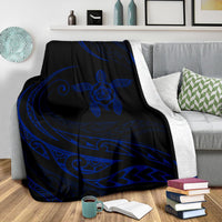 Hawaii Turtle Hibicus Premium Blanket - Frida Style - Blue - Polynesian Pride