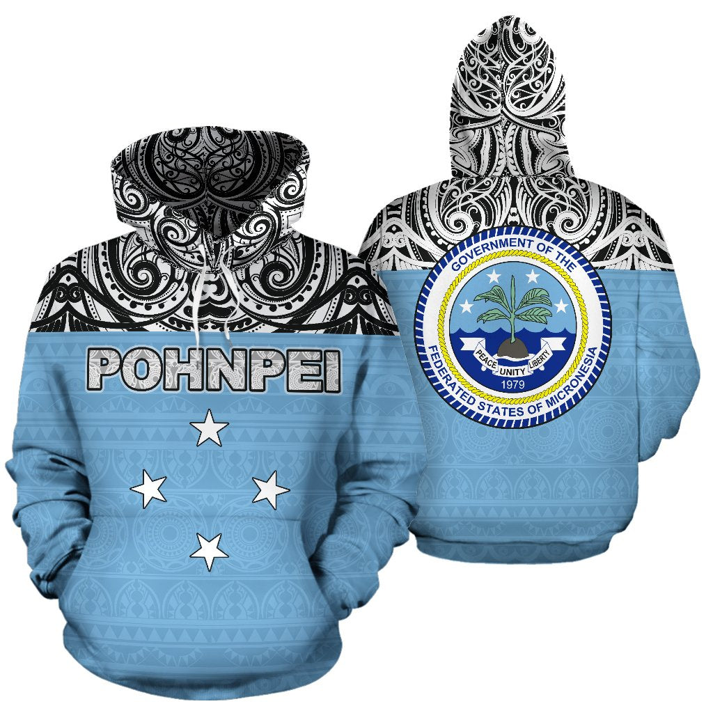 Pohnpei All Over Hoodie Polynesian Hoodie Style Unisex White - Polynesian Pride