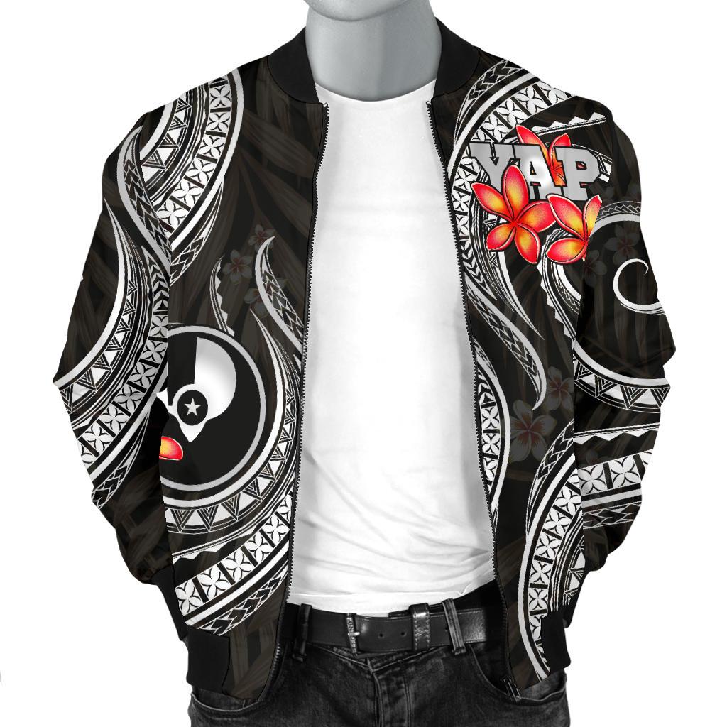 Yap Micronesian Men Bomber Jacket - Black Plumeria - Polynesian Pride