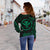 Hawaii Polynesian Custom Personalised Women's Off Shoulder Sweater - Green Tribal Wave - Polynesian Pride