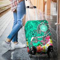 American Samoa Polynesian Luggage Covers - Turtle Plumeria (Turquoise) - Polynesian Pride