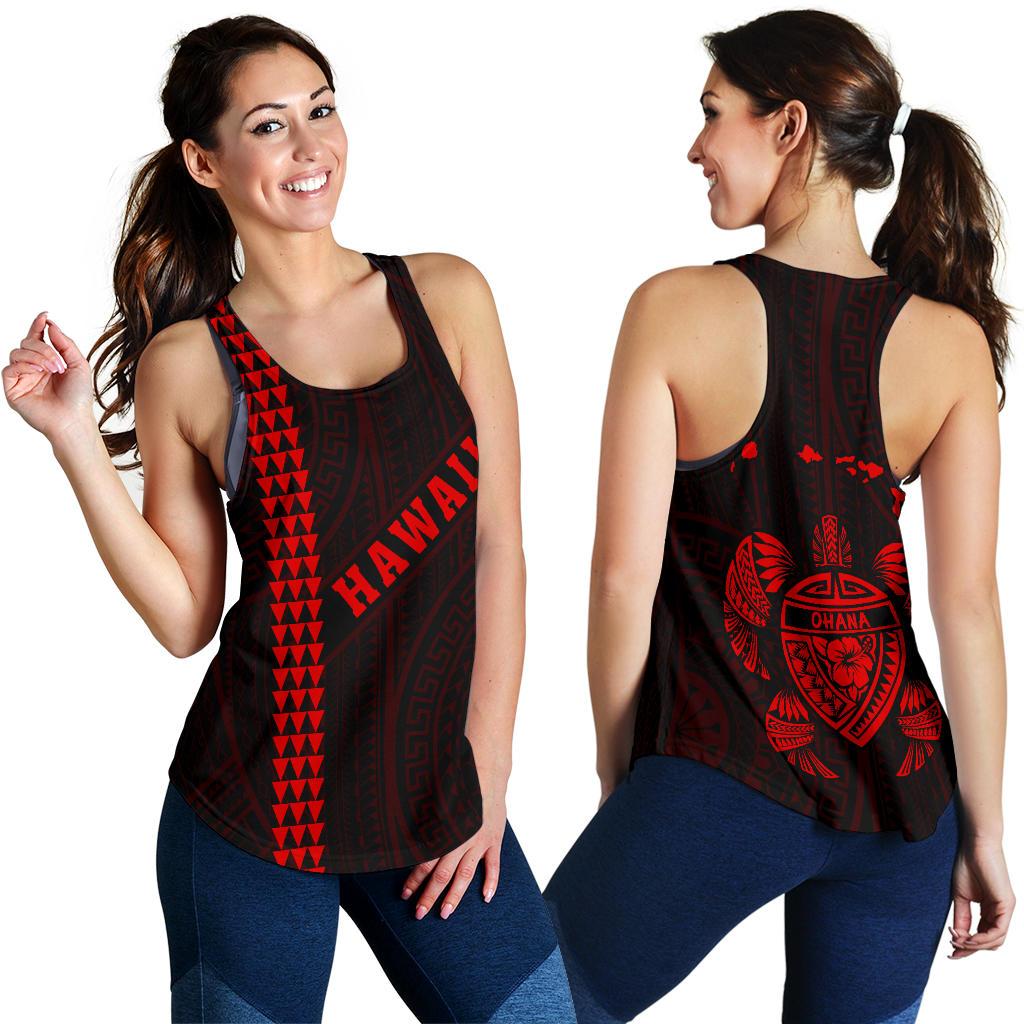 Hawaii Kakau Polynesian Turtle Map Women's Racerback Tank - Red - Ohana Style Red - Polynesian Pride