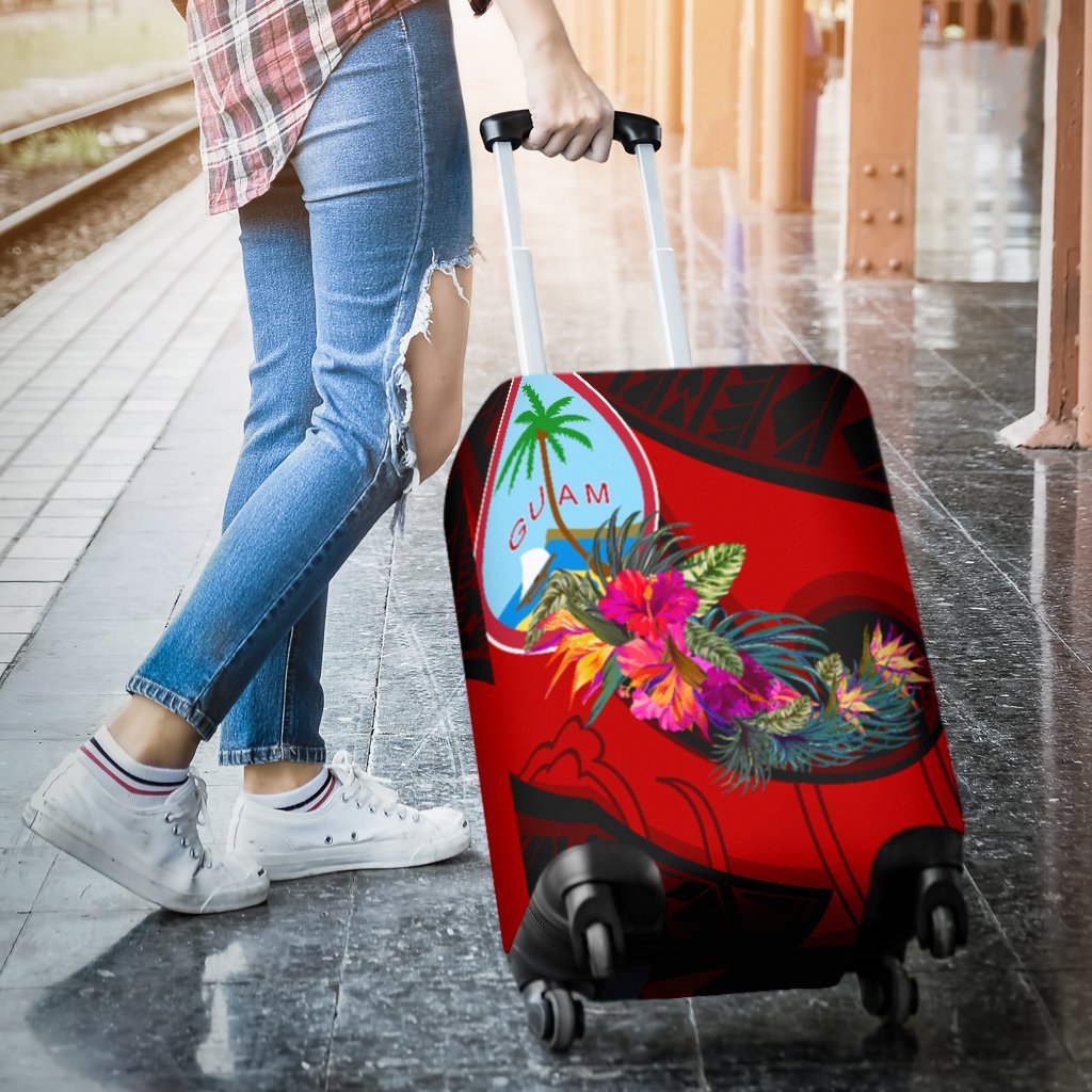 Guam Luggage Covers - Polynesian Hook And Hibiscus (Red) - Polynesian Pride