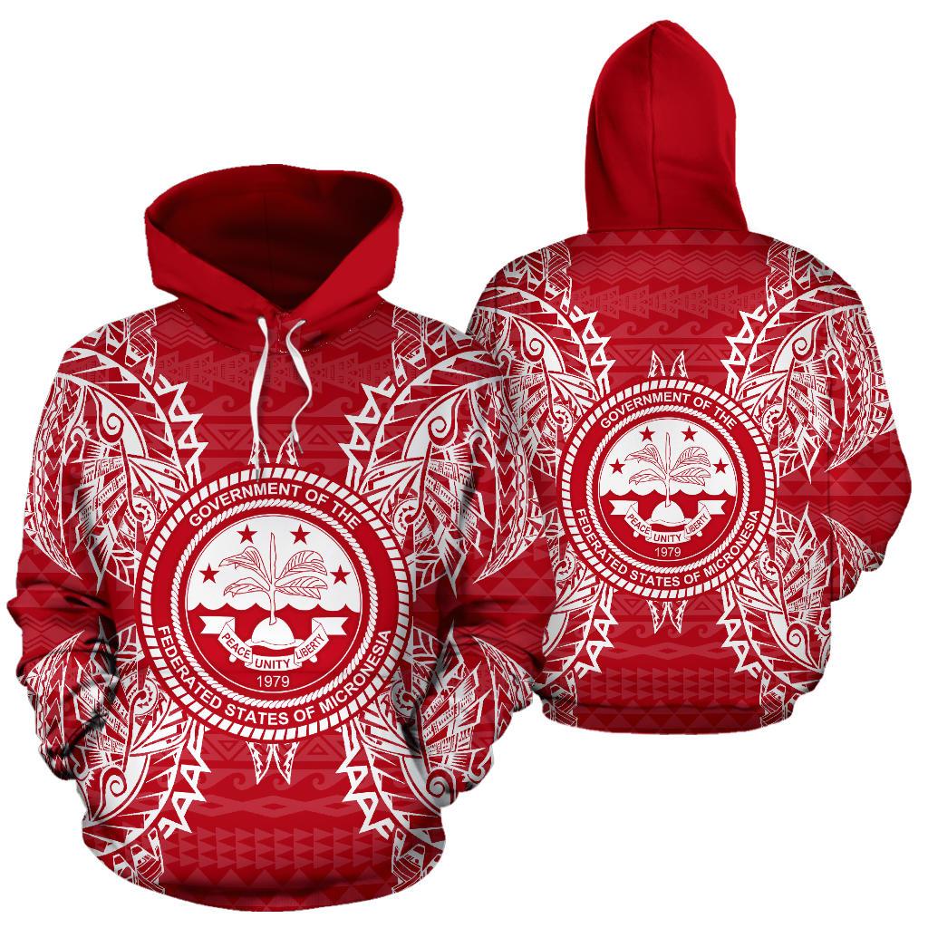 Federated States of Micronesian ll Over Hoodie Map Red White Unisex Red nd White - Polynesian Pride
