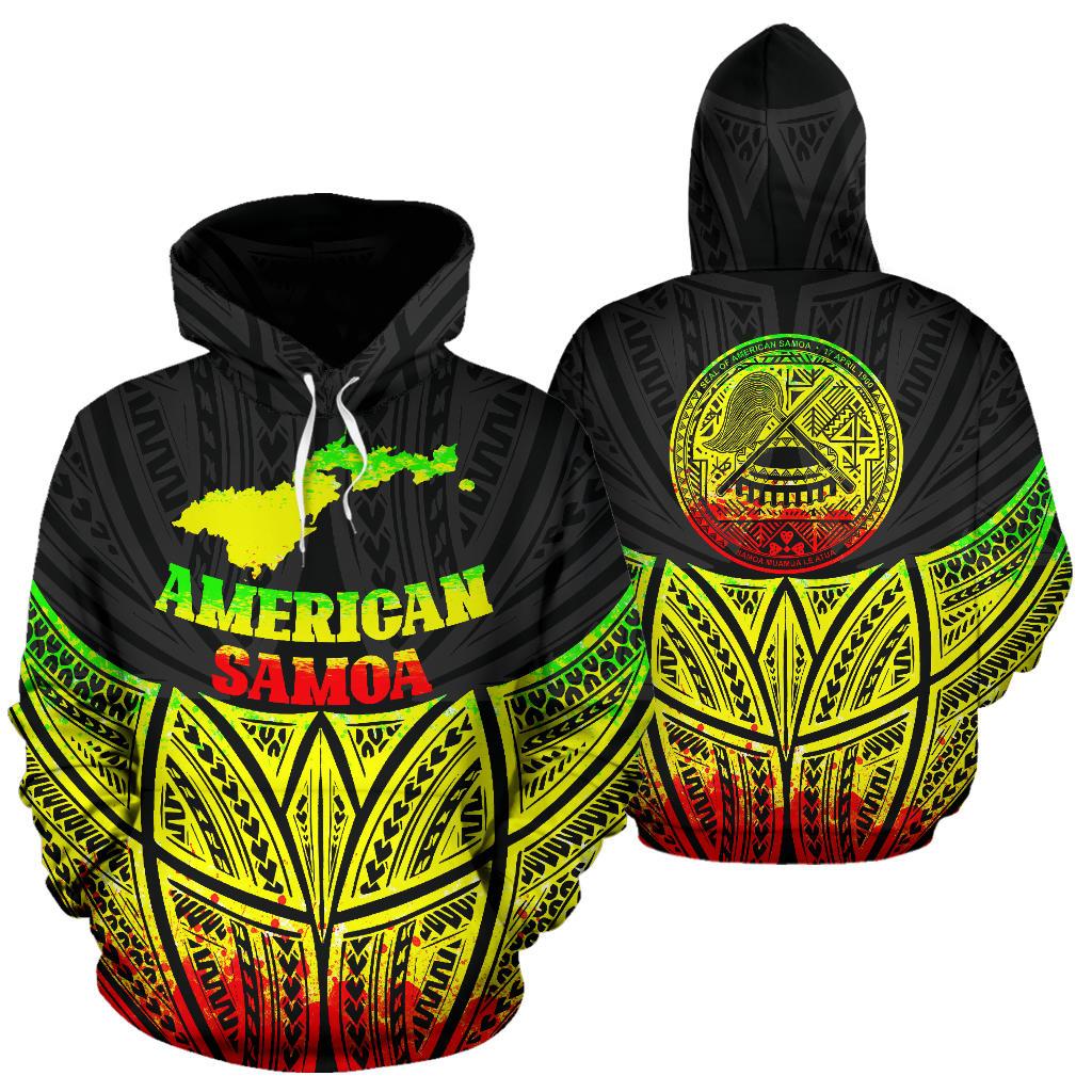 American Samoa Polynesian Hoodie Reggae Pride Map nd Seal Unisex Reggae - Polynesian Pride