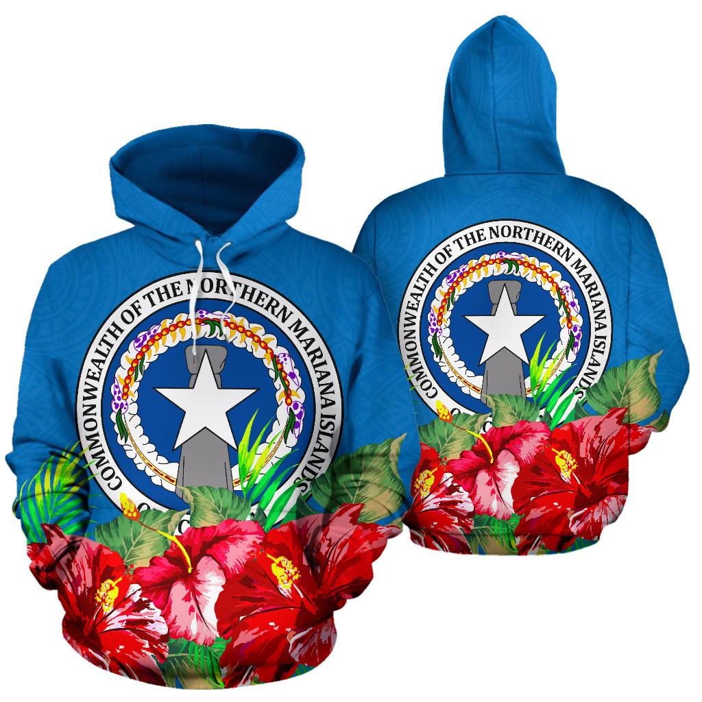 Northern Mariana Islands Polynesian Hoodie Flag Hibiscus Unisex Blue - Polynesian Pride