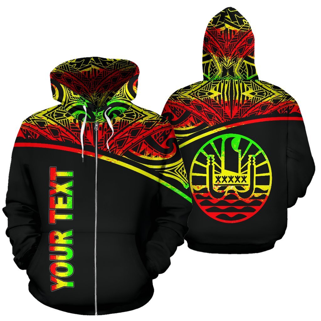 Tahiti Polynesian All Over Custom Zip up Hoodie Reggae Curve Unisex Reggae - Polynesian Pride