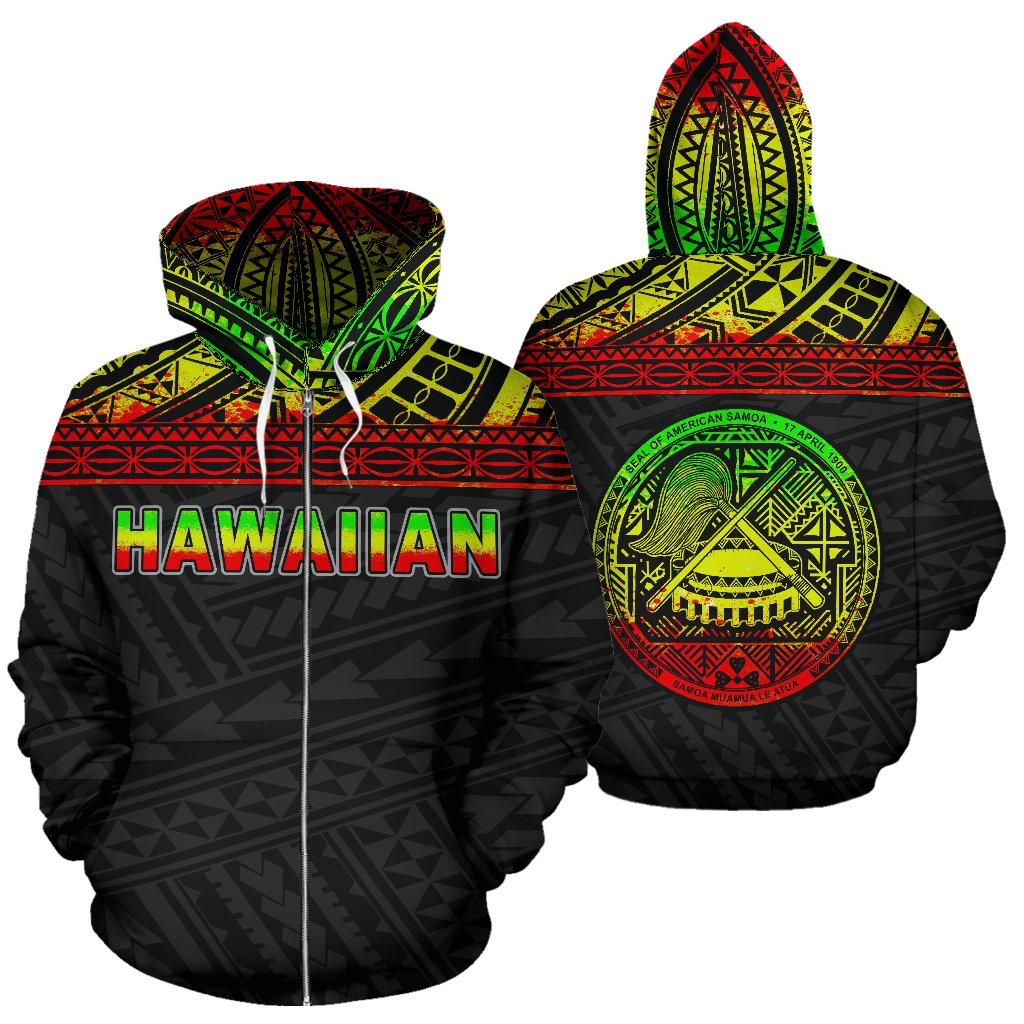 American Samoa HAWAIIAN Zip up Hoodie Polynesian Reggae Unisex Reggae - Polynesian Pride