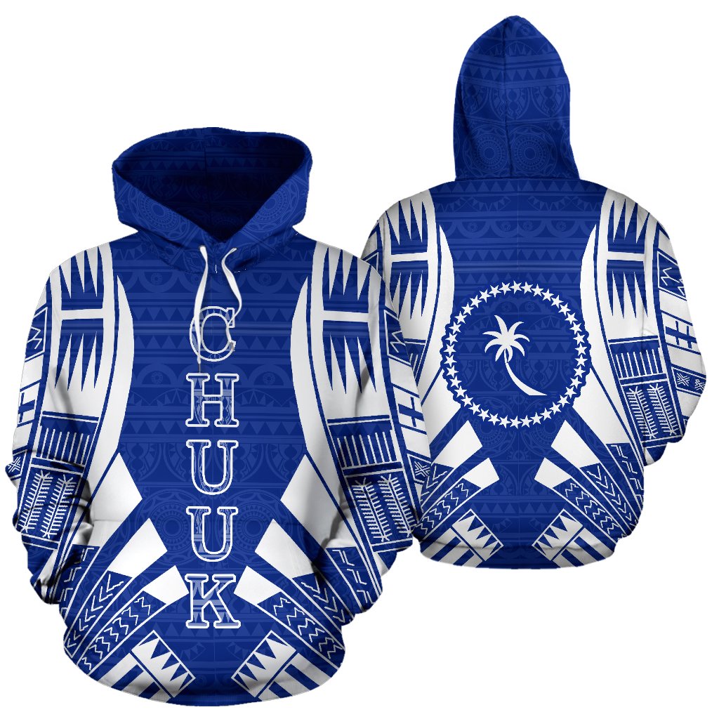 Chuuk All Over Hoodie Tattoo Style Unisex Blue - Polynesian Pride