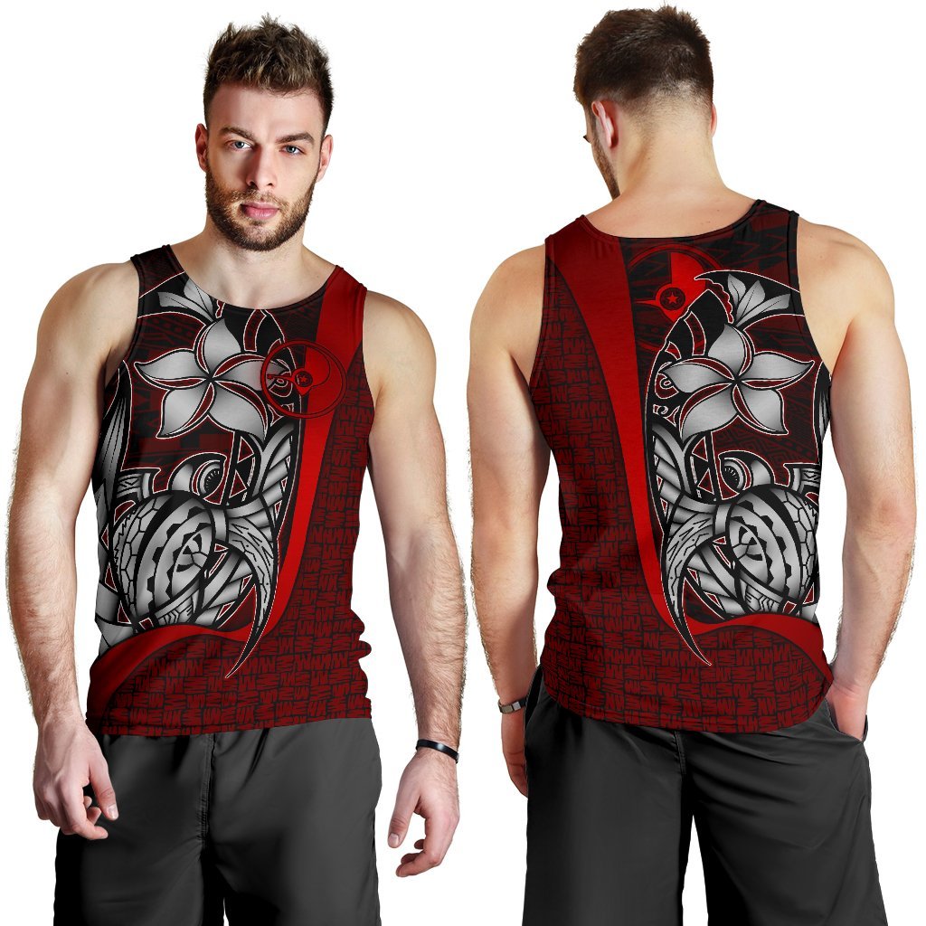 Yap Micronesia Men's Tank Top Red - Turtle With Hook Red - Polynesian Pride