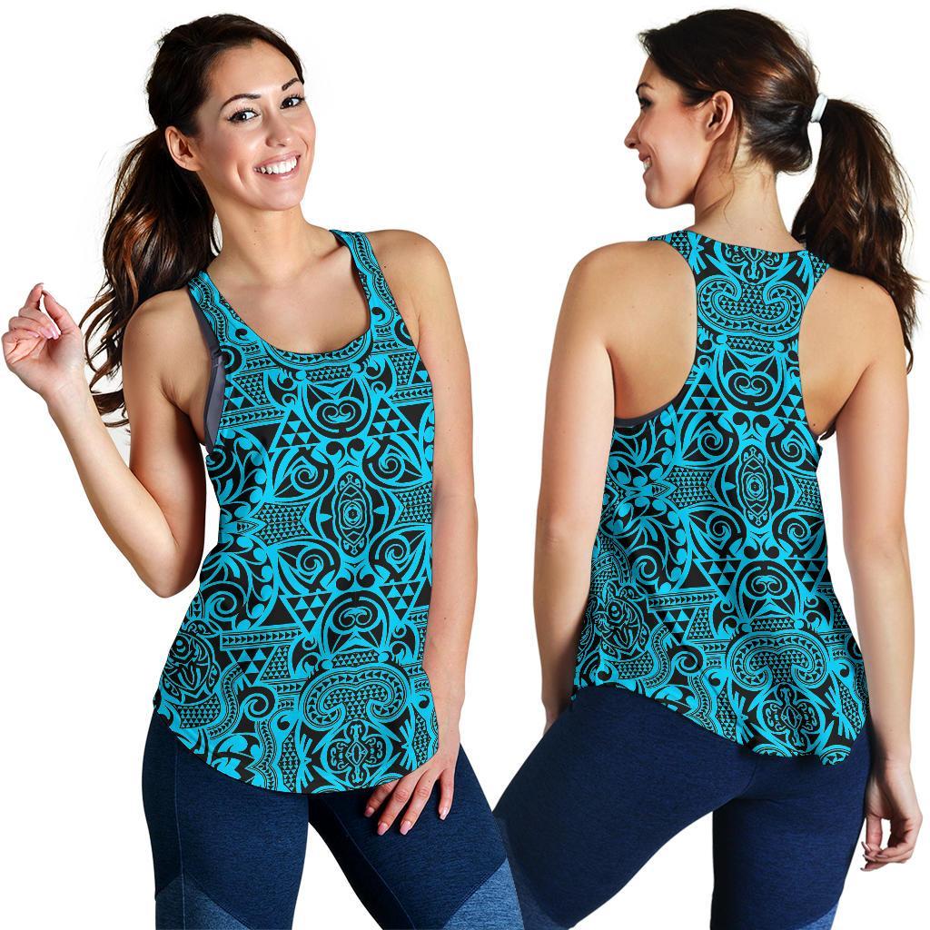 Polynesian Kakau Turtle Blue Women's Racerback Tank Top - Polynesian Pride