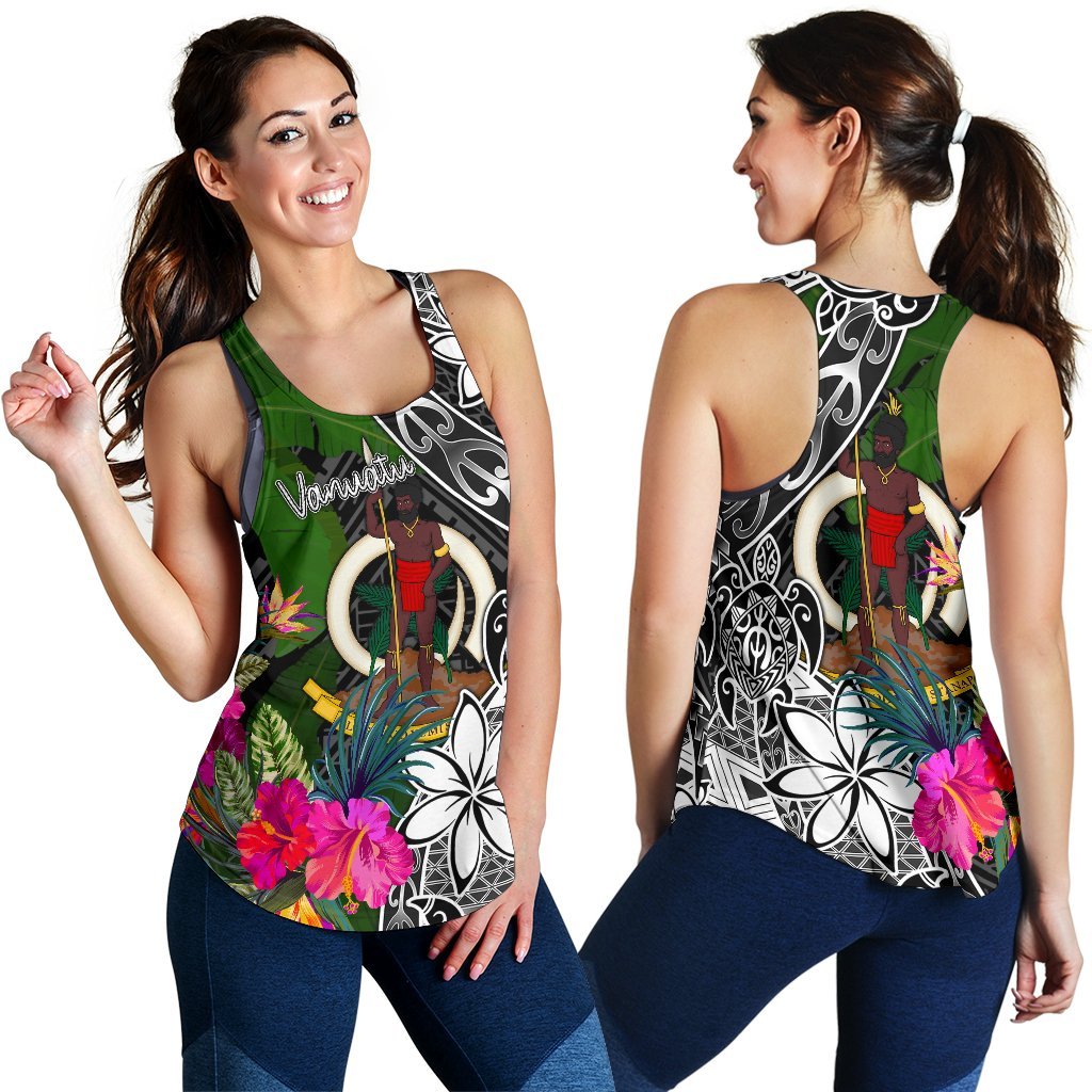 Vanuatu Women Racerback Tank - Turtle Plumeria Banana Leaf - Polynesian Pride
