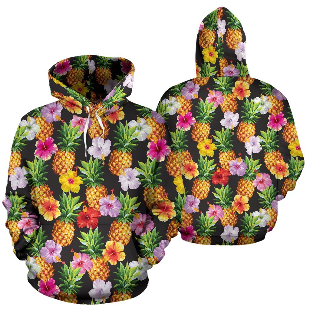 Polynesian All Over Hoodie Polynesian Tropical Fruit & Vegetable Print 01 Unisex Black - Polynesian Pride