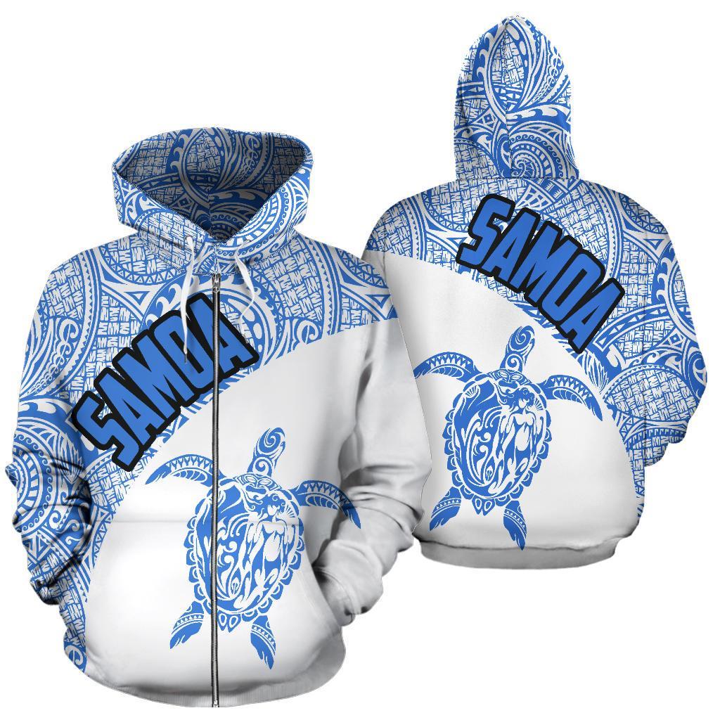 Samoa Zip up Hoodie Samoa Turtle Mermaid Polynesian Tattoo White Blue Unisex Black - Polynesian Pride
