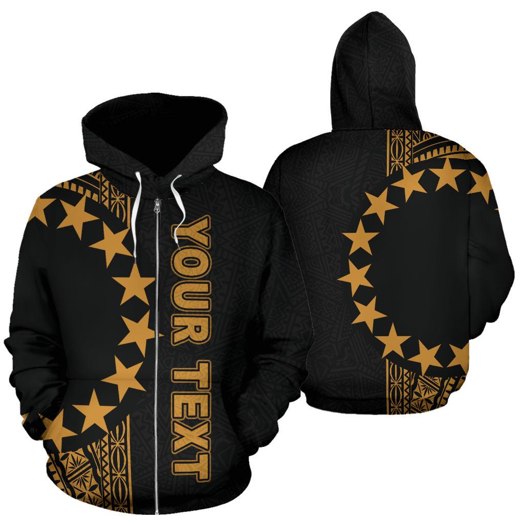 Cook Islands Polynesian Custom Zip up Hoodie Line Gold Unisex Gold - Polynesian Pride